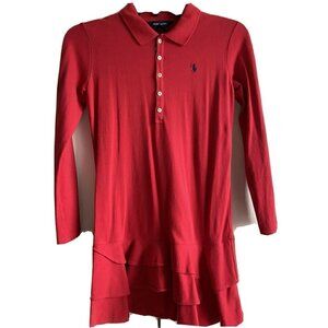 Ralph Lauren‎ Girl’s 12/14 RED Long Sleeve Dress Ruffle Bottom